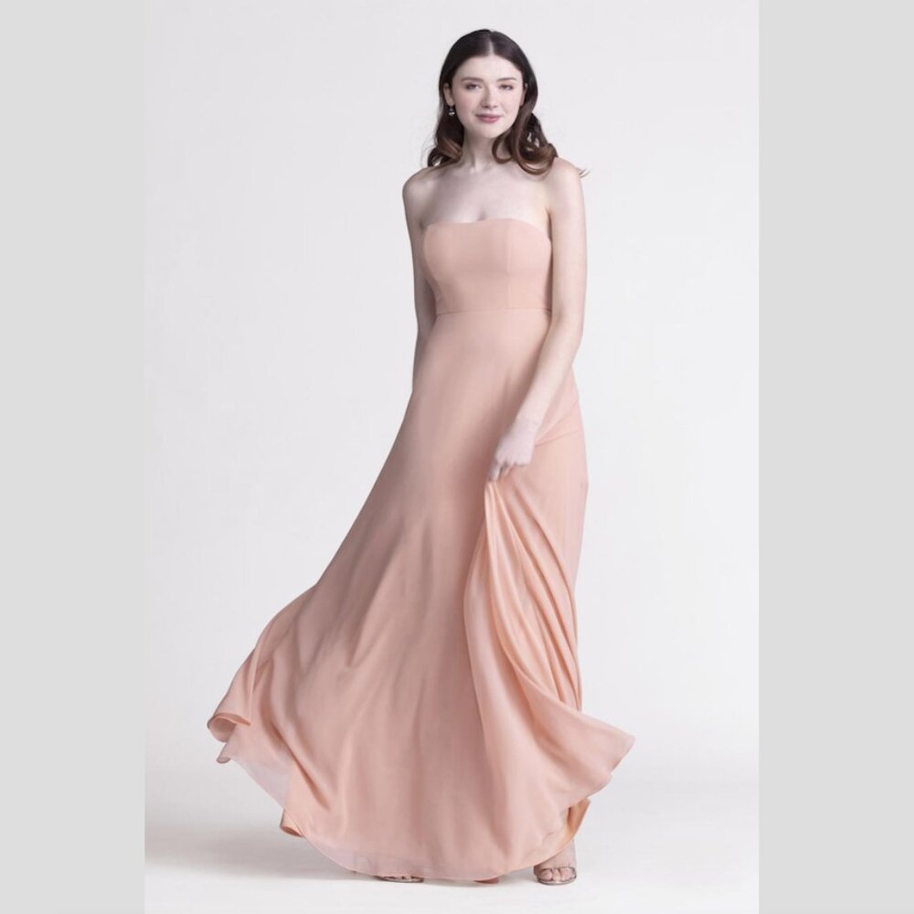 Wtoo Powell Strapless Chiffon Gown in Peach s. Medium